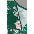 ladie's flower printed long T-shirt sleev v-neck